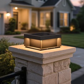 MVBT Solar Post Light, 11.8" Outdoor Modern Pillar Lights, Waterproof 3000K LED Patio Gate Column Lamp, Black Large Fence Deck Cap Lantern, Dusk to Dawn Driveway Garden Posts Landscape Lighting