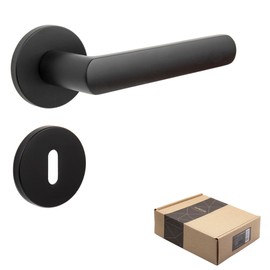 APECS Door Handles Interior Doors Door Handle Black Matt Modern Door Handle for Front Door and Interior Door with Round Rosettes Handle Set with Mounting Material Door Fitting Model KUMA BB - Deadlock