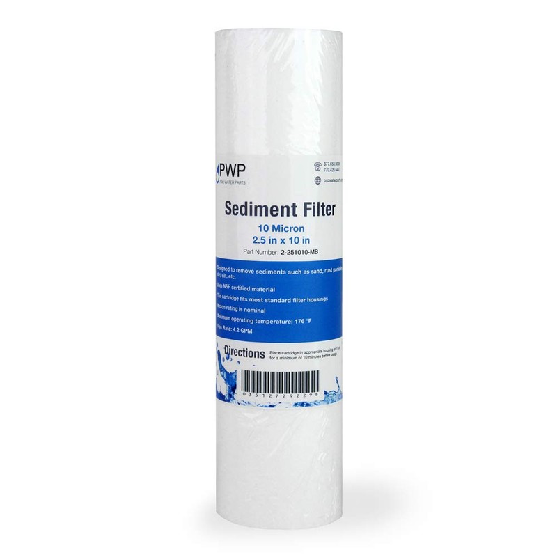 Sediment Water Filtration System with Blue 2.5x10" Housing 3/4" Ports,