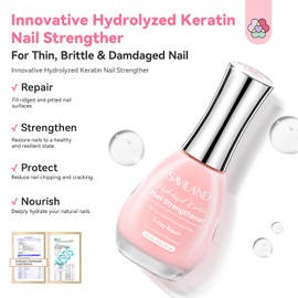 SAVILAND Nail Hardener Extra Strong 15 ml: Gloss Shine Nail Polish for Brittle Nails, Professional Nail Strengthener Rich in Keratin Castor Oil Cuticle Oil with Pink Colour