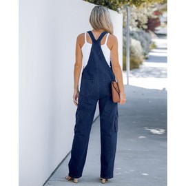 luvamia 90S Outfit For Women Rompers For Women Long Pant Wide Leg Denim Jumpsuit Cotton Overalls For Women Dark Blue medium Size 8 Size 10