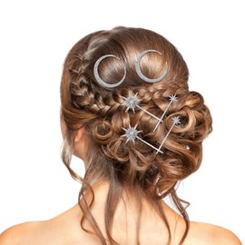 Healeved 6PCS Star Hair Clips Alloy Star Barrettes Geometric Hairpins Star Moon Hair Accessories Bride Hair Barrettes Wedding Headpiece Rhinestone Hair Clips for Women Girls