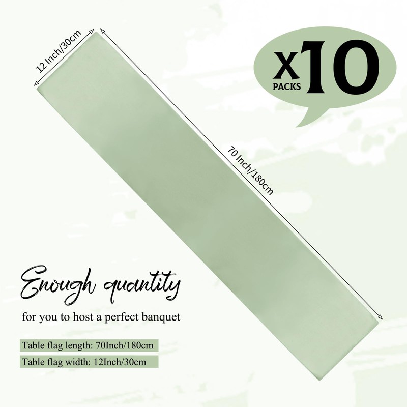 YMHPRIDE 10 Pack Sage Green Table Runner Satin Table Runner,