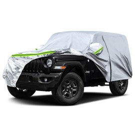 sportuli Waterproof Car Covers Replace for 2007-2025 Jeep Wrangler 2 Doors, 6 Layers Silver All Weather Car Cover with Zipper Door & Windproof Bands for Snow Rain Dust Hail Protection