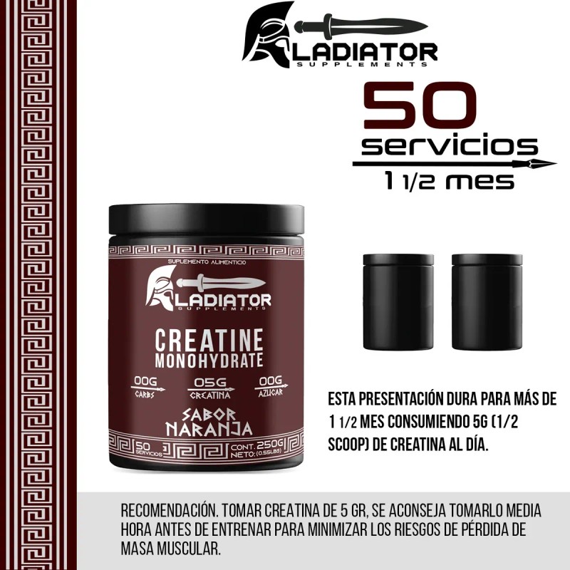 Creatina Suplemento Monohidratada Gladiator 250g