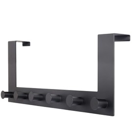 WEBI Over The Door Hooks,Over Door Towel Rack with 6 Peg Hooks for Hanging,Door Coat Hanger Door Coat Rack for Behind Back of Bathroom,Black