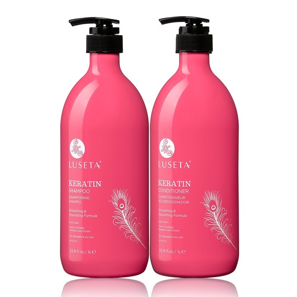 Luseta Keratin Smooth Shampoo and Conditioner Set Moisturizing and Hydrating for Damaged and Dry Hair Prevent Further Breakage Free of Sulfate and phosphate