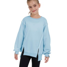 CharmWM Sweatshirts For Teen Girls Trendy Crewneck Oversized Kids Tops Long Sleeve Cute Fall Clothes Sky Blue