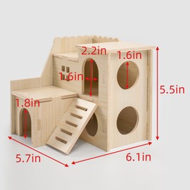 Xiylon Hamster Hideout & House, Wooden Small Animal Cage Accessories for Dwarf Hamsters, Gerbils, and Mice – Ventilated Design with Chew-Resistant Structure