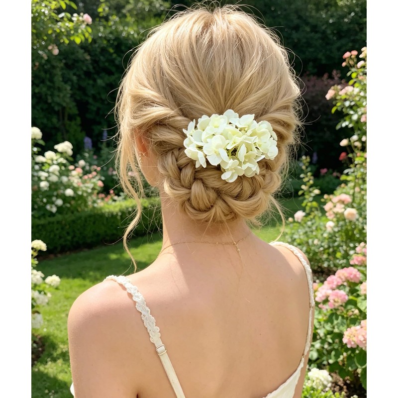2 Pack Floral Hair Pins with Hydrangea Flowers for Women