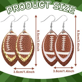 AUGSUN 2 Pairs Football Faux Leather Earrings for Women Football Dangle Earrings Glitter Football Sports Lover Earrings Lightweight Leaf Long Dangle Earrings Teardrop Earrings