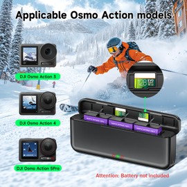 Palogreen Osmo Action 5 Pro Battery Charger for DJI Action 5 Pro, Osmo Action 4 and Osmo Action 3 - Triple Slot Fast Charging Case Fully Compatible with DJI Osmo Action 5 Pro Extreme Battery