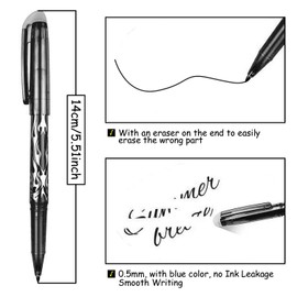 ForestM erasable pens black，10pcs Erasable Pens Black Friction Pen, 0.7mm Rub Out Pens Eraser Pen, Erasable Gel Pens with Rubber on the End for Kids Adults School Work Paperwork Stationary