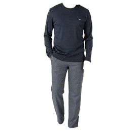 Emporio Armani Men's Yarn Dyed Cotton Long Pajamas, Marine/Pied Poule
