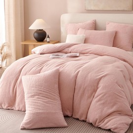 Lanqinglv Plush Bed Linen 135 x 200 cm, Fluffy Teddy Fleece, Pink, Cashmere Touch Oeko-Tex Warm Winter Bed Linen, Thermal Reversible Duvet Cover and 1 Pillowcase 80 x 80 cm with Zip