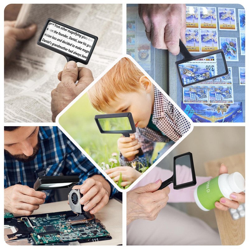 5X Rectangle Reading Magnifier, Large Handheld Magnifying Glass Scratch Resistant