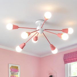 Ymlii Pink Sputnik Chandelier Ceiling Light Fixture, 8-Lights Modern Sputnik Lights Fixture with E26 Base, Semi Flush Mount Ceiling Light for Bedroom Kitchen Dining Room Entryway