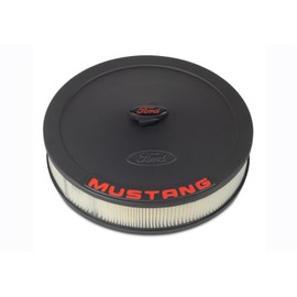 Ford 302-362 Air Cleaner Assembly - 13 in Round - 2.625 in Element - 5-1/8 in Carb Flange - Drop Base - Red Mustang Logo - Steel - Black Crinkle - Kit