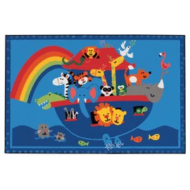 Carpets for Kids KID$Value 48.74 Noah's Animals Classroom Learning Non-Slip Rug 6ft x 4ft Rectangle Blue