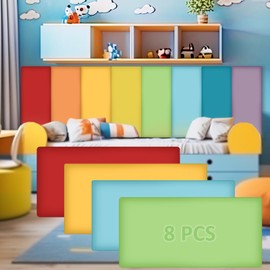 Hahafelt 16 Pack Wall Padding for Playroom Peel and Stick Headboard 15.75" x 7.87" x 1.18" 3D Anti Collision Upholstered Wall Panels Self Adhesive Headboard Panel for Protection (Rainbow Colors)
