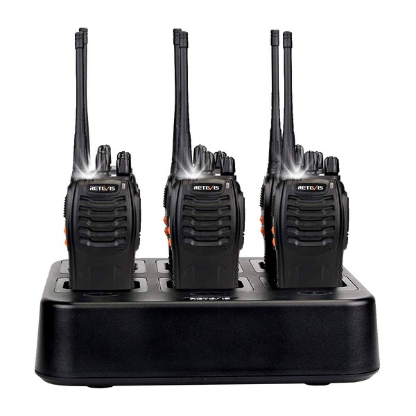 Case of 6,Retevis H-777 Walkie Talkies for Adults Long Range, Rechargeable Two-Way Radios,with 6-Way Multi Unit Charger,Flashlight Handheld Business 2 Way Radios