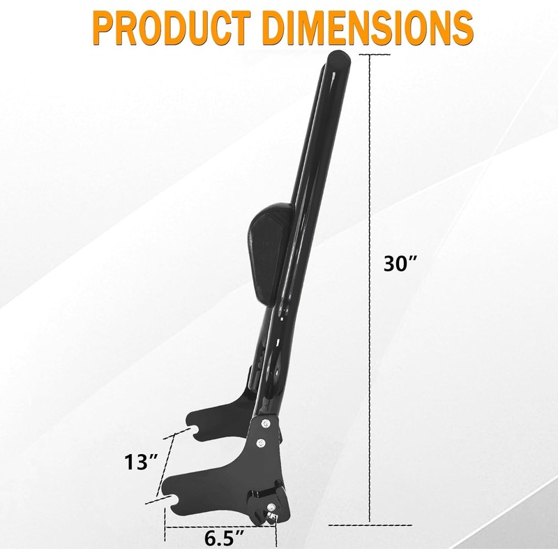 Black Detachable Sissy Bar Passenger Backrest Rear Pad for Harley