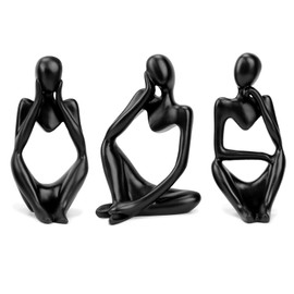 Estatua de Pensador 3PCS, Escultura Figuras Decorativas, Thinker Statue, Escultura de Arte Abstracto, Aesthetic Adornos para Casa, Estatua Resina para Decoracion Sala, Bano, Oficina, Escritorio-Negro