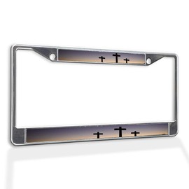 Fastasticdeals Metal Insert License Plate Frame 3 Crosses-Jesus Christ Crucified Weatherproof Car Accessories Chrome 2 Holes Solid Insert