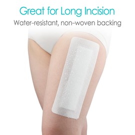 10 Pcs Waterproof Knee Replacement Surgery Island Dressing | 4x12 Inch Long Post Surgery Bordered Gauze Bandage with Adhesive Border + Non-Stick Central Pad, Hip Surgery Wound Incision Recovery