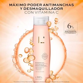 L'BEL - Essential Agua Micelar Desmaquillante con Efecto Iluminador 180 ml, Agua Micelar con Vitamina C, Antimanchas y Desmaquillador, Limpieza Profun
