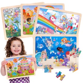 Puzzle für Kinder ab 3 4 5 6 Jahre, Kinderpuzzle Einhorn Meerjungfrau Prinzessin Fee, 4 Holz Puzzles *24 Stück Holzpuzzle, Vorschule Lehrreiches Spielzeug, Geschenke für Kinder Mädchen ab 3