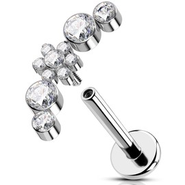 OUFER 16G Flower Conch Piercing G23 Titanium Curved Helix Stud Internal Thread Clear CZ Cartilage Jewellery for Women 8 mm Labret Piercing