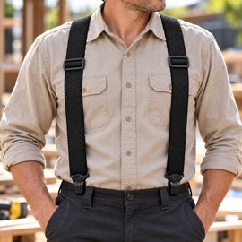 Heavy Duty Suspenders for Men – Adjustable 1.5-Inch Wide Elastic Work Pants Braces with 4 Gripper Clips for Outdoor & Daily Wear