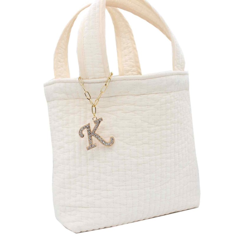 miwaki Bag Charm Initial Charm Keychain Initial Alphabet Square Chain
