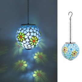 VCUTEKA Solar Lanterns Outdoor Waterproof - Hanging Solar Lights Garden LED Lanterns Mosaic Glass Design for Landscape Patio Yard Garden Pathway Decoration