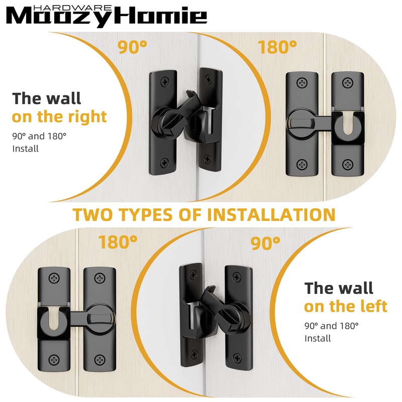 MaozyHomie Flip Door Latch, 90/180 Degree Barn Door Latch, Black