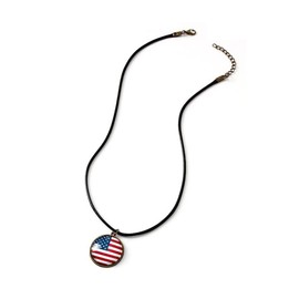 American Flag Pendant Necklace American USA Independence Day US Flag Necklace Pendant Patriotic Medal Charms for Women Men Gifts-1PC Rope