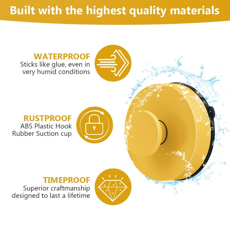 flintronic Pack of 2 Yellow Wall Hooks, Suction Cups, Suction