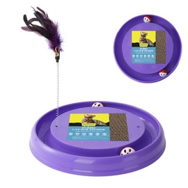 JOPOY Interactive Cat Ball Track Toy Cat Scratcher with 2 Self-Rotating Balls and 1 Kitten Interactive Toy,Durable Scratch Pad for Indoor Play,Cardboard Scratcher Pad 3-in-1 Cat Toy (Purple)