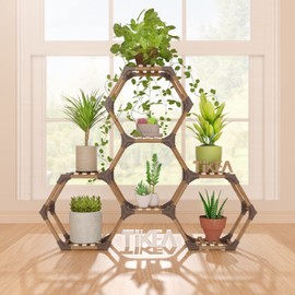 Tikea Plant Stand Indoor Outdoor Hexagonal Corner Plant Stand for Succulents Small Plants Wooden Plant Shelf 7 Tiered Creative DIY Flowers Stand Rack for Living Room Balcony Patio Window