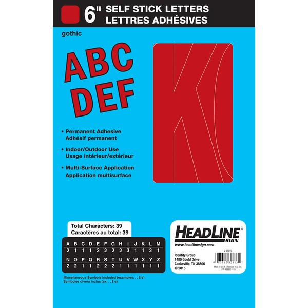 Headline Sign 32613 Stick-On Vinyl Letters, Red, 6-Inch
