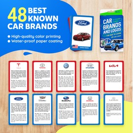 Car Brands and Logos - Flash Cards for Kids Ages 4-8 - Flash Cards for Toddlers 2-4 Years, 3 4 5 6 7 8 Year Old Boy Birthday Gift Ideas, Gifts for 3-8 Year Old Boys, Stocking Stuffers for Kids