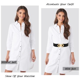 BAOKELAN Wide Elastic Waist Belts for Women Stretchy Skinny Belts with Gold Buckle for Dresses Black Gold 75cm/30in