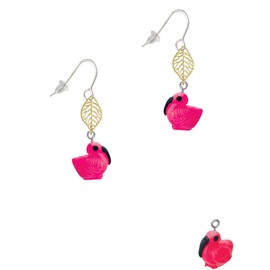 Delight Jewelry Resin Hot Pink Flamingo Goldtone Leaf French Earrings
