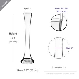 WGV Gathering Bud Vase, Width 3.3", Height 12", Clear Tall Standard Concaved Hurricane Glass Floral Container Centerpiece Planter for Wedding Party Event Home Office Decor, 1 Piece