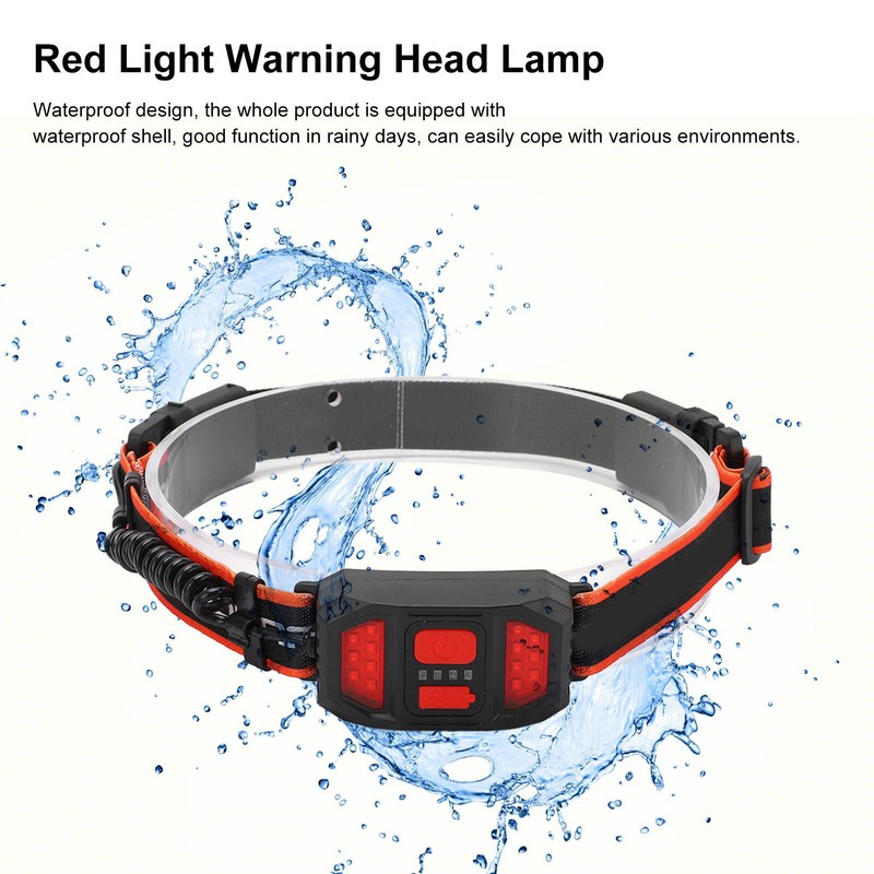 USB Rechargeable LED Headlamp Waterproof Outdoor Red Light Warning Head