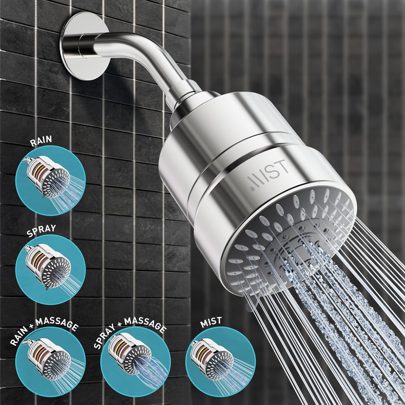 Mist Filtered Shower Head Filter for Hard Water with 5-mode