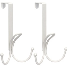 FYY Over The Door Hooks, 2 Pack Door Hangers with Sponge Pad Prevent Scratches Heavy Duty Organizer Hooks for Living Room, Bathroom, Bedroom, Kitchen Hanging Clothes, Robe, Towels, Hats, Bags White