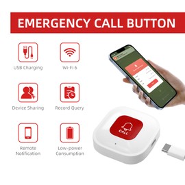 WiFi Smart SOS Call Button, Wireless Smart SOS Emergency Button, Home Emergency Call, Seniors Emergency Button Alert System for Patients, Elderly, Disabled