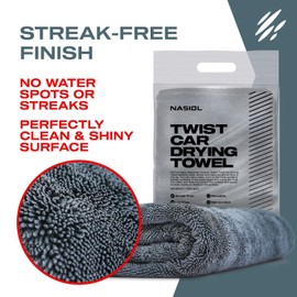 Nasiol Twist Car Drying Towel, Highly Absorbent Quick Dry, Soft Banded Edges - Scratch Free - Double Sided - Safe for Car Paint Twist Microfiber Evo Detailing Towel (23 x 19 inch)